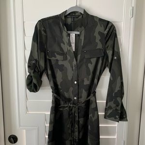 White House Black Market Camouflage Midi Dress